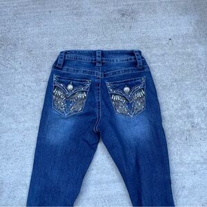 Stylish Blue Boot Cut Jeans with Embellished Pockets